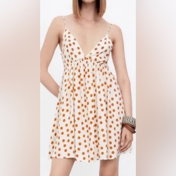 brown and white polka dot dress zara ZARA. TM midi polka dot dress – Hibuy market main image 1